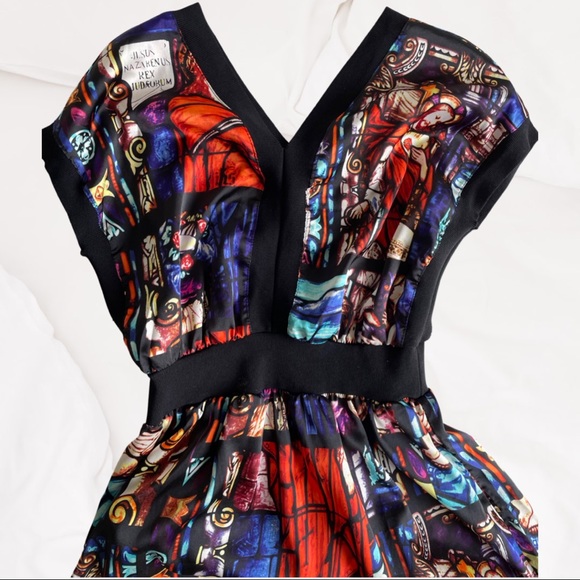 Divine PURUIDI Italian designer maxi dress with stained glass biblical print - Picture 5 of 10